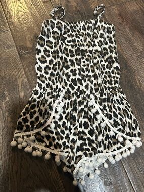 FBZ Leopard Print Pom Pom Romper - Black & Cream Size 24 months